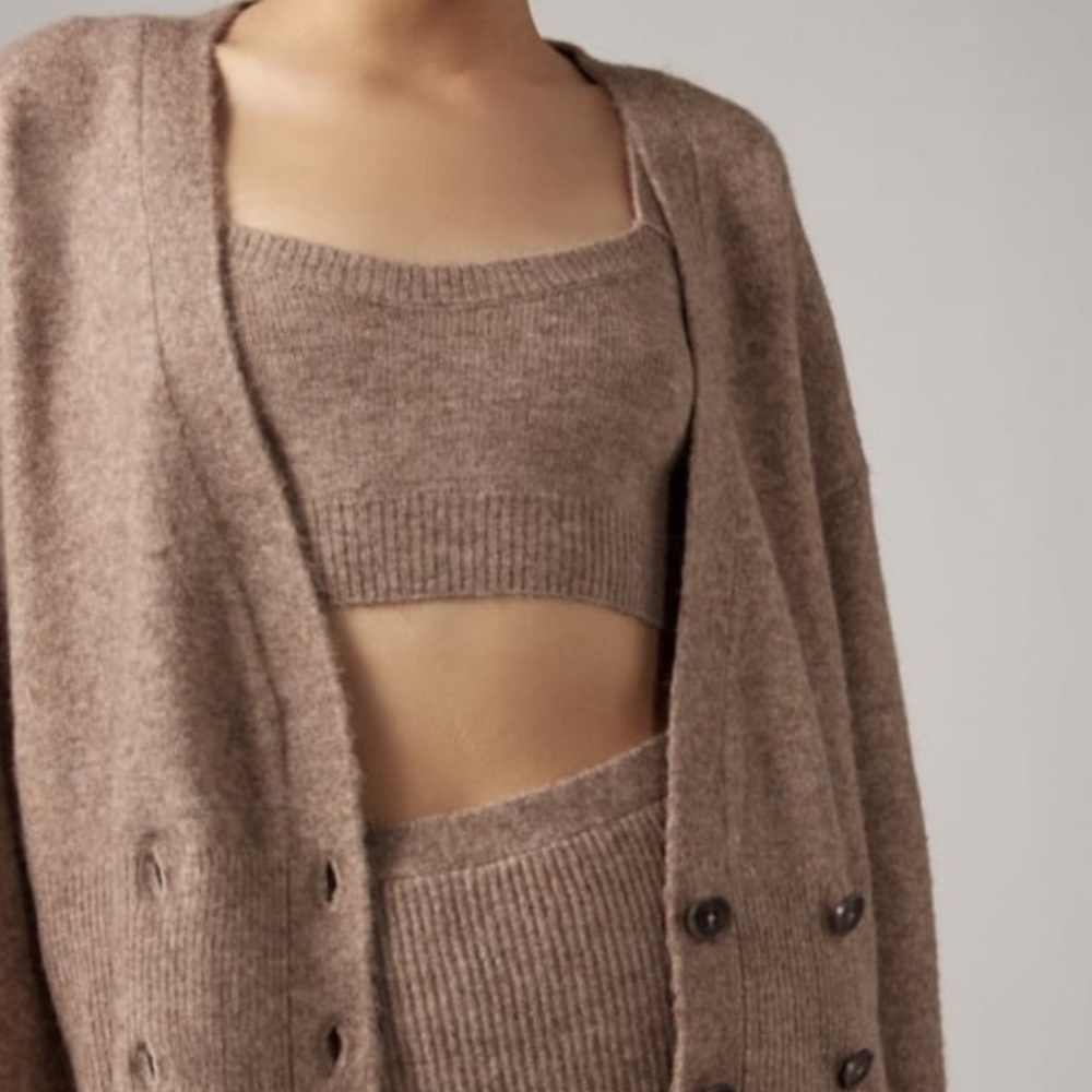 Zara Knit Cardigan, Crop Top, and Shorts Co-Ord Set